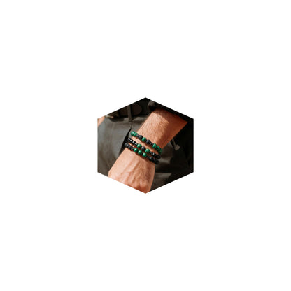 Lameybrt 8mm Men’s Bracelet Set Multi - Tiger Eye/Matte Agate/Lava Rock Gifts for Birthday/Anniversary/Christmas (G08 Malachite, One Size)