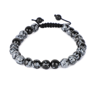 AD Beads Natural 8mm Gemstone Bracelets Healing Power Crystal Macrame Adjustable 7-9 Inch (Snow Flake)