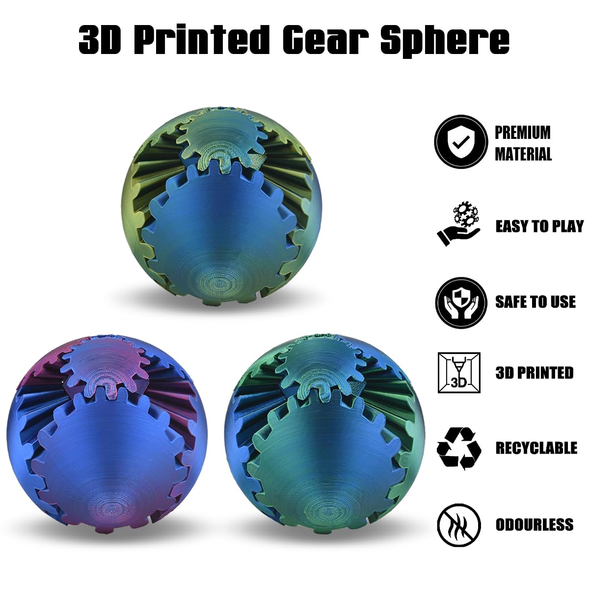 Gear Sphere, 3D Printed Gearsphere - The Steampunk Whirling Wonder Fidget Gear Ball, Gearsphere Cube Fidget Toy for Office and Home, Stress Relief Cool Stuff Toys Gift for 3+ Kids Adult (Green)