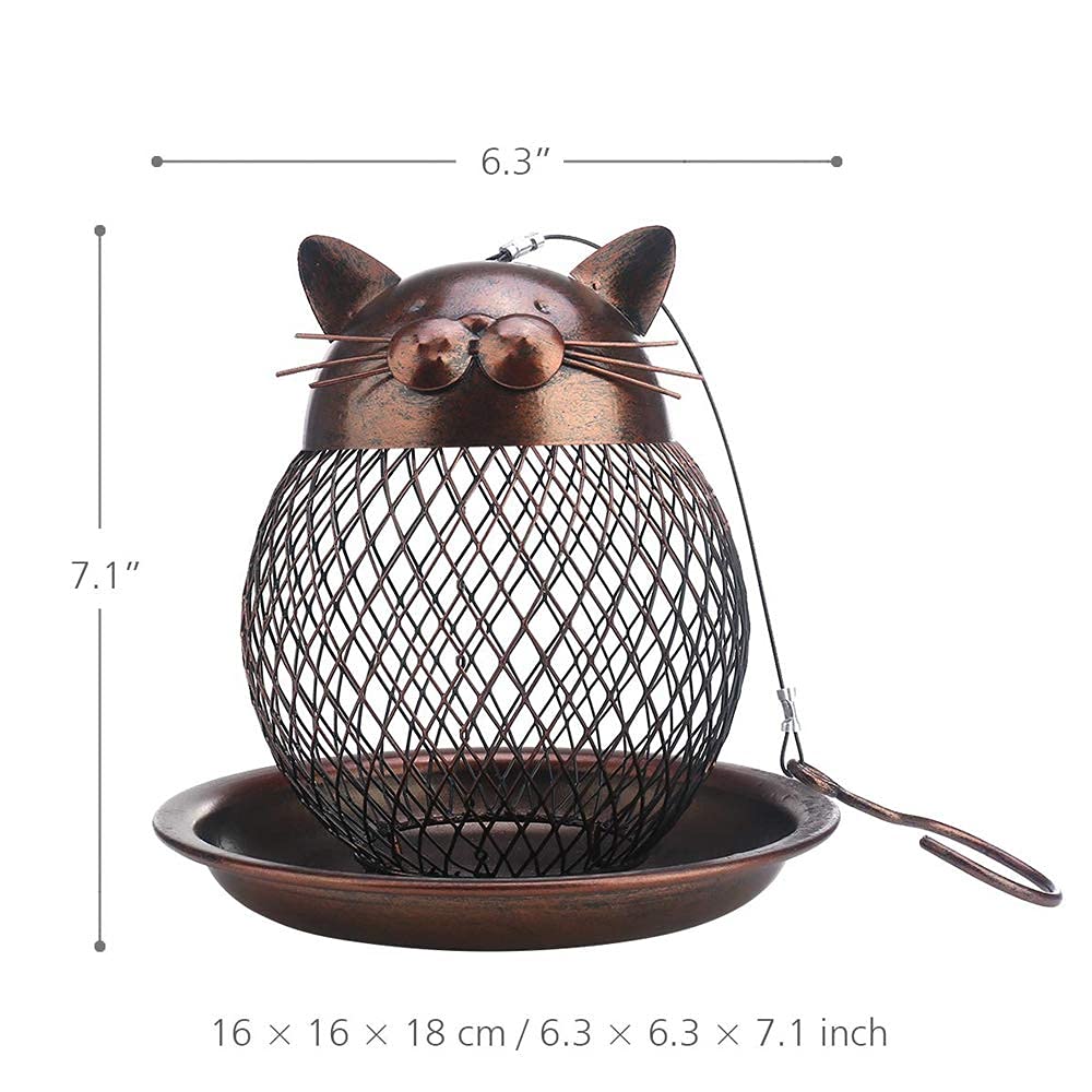 Outside Wild Bird Feeder, Heavy Duty Metal Frame Outdoor Bird Feeders Hanging for Garden Yard Decoration, Cute Cat Shaped