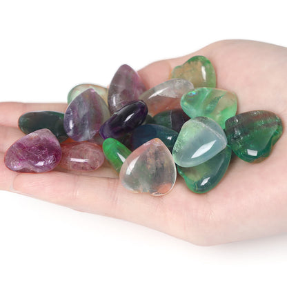 10 PCS Colorful Fluorite Crystal Heart Stone Thicken Natural Polished Love Heart Shaped Healing Stones Palm Gemstones Set Bulk Gifts Wholesale Reiki Energy Balancing Meditation Mothers Day Gifts Bulk