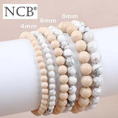 NCB 2-Piece 4mm Natural Crystal Gemstone Stretch Bracelets – ﻿Howlite, White Fossil Jasper Handmade Reiki Energy Healing Jewelry for Meditation,Yoga, Unisex