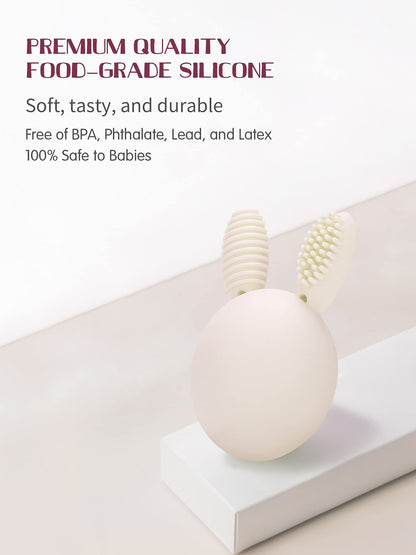 Bunny Eggy Teether Baby Teething Toy Rabbit Egg Rattle Toy Teething Pain Relief for Babies Boys Girls - Cream