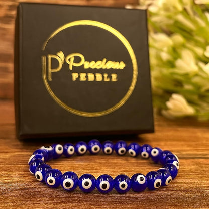 PRECIOUS PEBBLE Evil Eye Beaded Bracelet for Men & Women – Handmade Turkish Blue Eye Bracelets with Natural Stone Beads – Adjustable Size Symbolic Jewelry for Mindful Style, Gifting & Everyday Wear