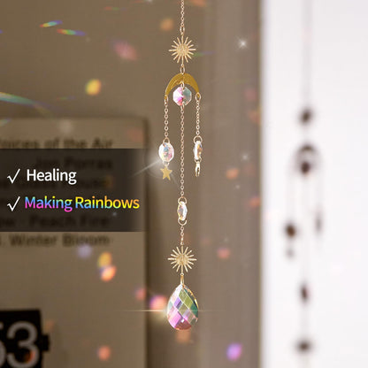 Louxiar 4PK Crystal Suncatcher for Windows Hanging Decor, Prism Sun Catcher with Chain and Hook, Rainbow Maker for Ceiling Garden Home Indoor Ornaments