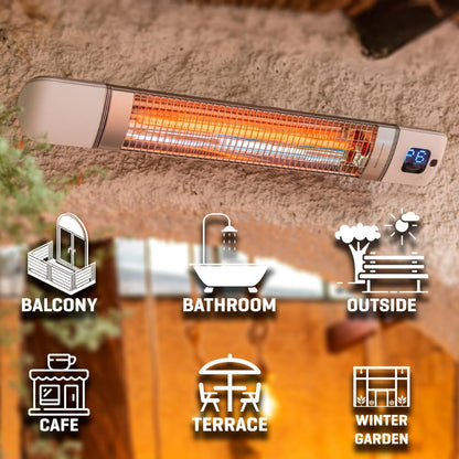 Luxeva Infrared Patio Heater 2-in-1 Wall-Mounted & Freestanding Indoor & Outdoor 300/1500W – 6 Heat Modes – Instant Heat in 3 Sec – Protective Cover – IP55 Waterproof – Remote Control (WHITE/SILVER)