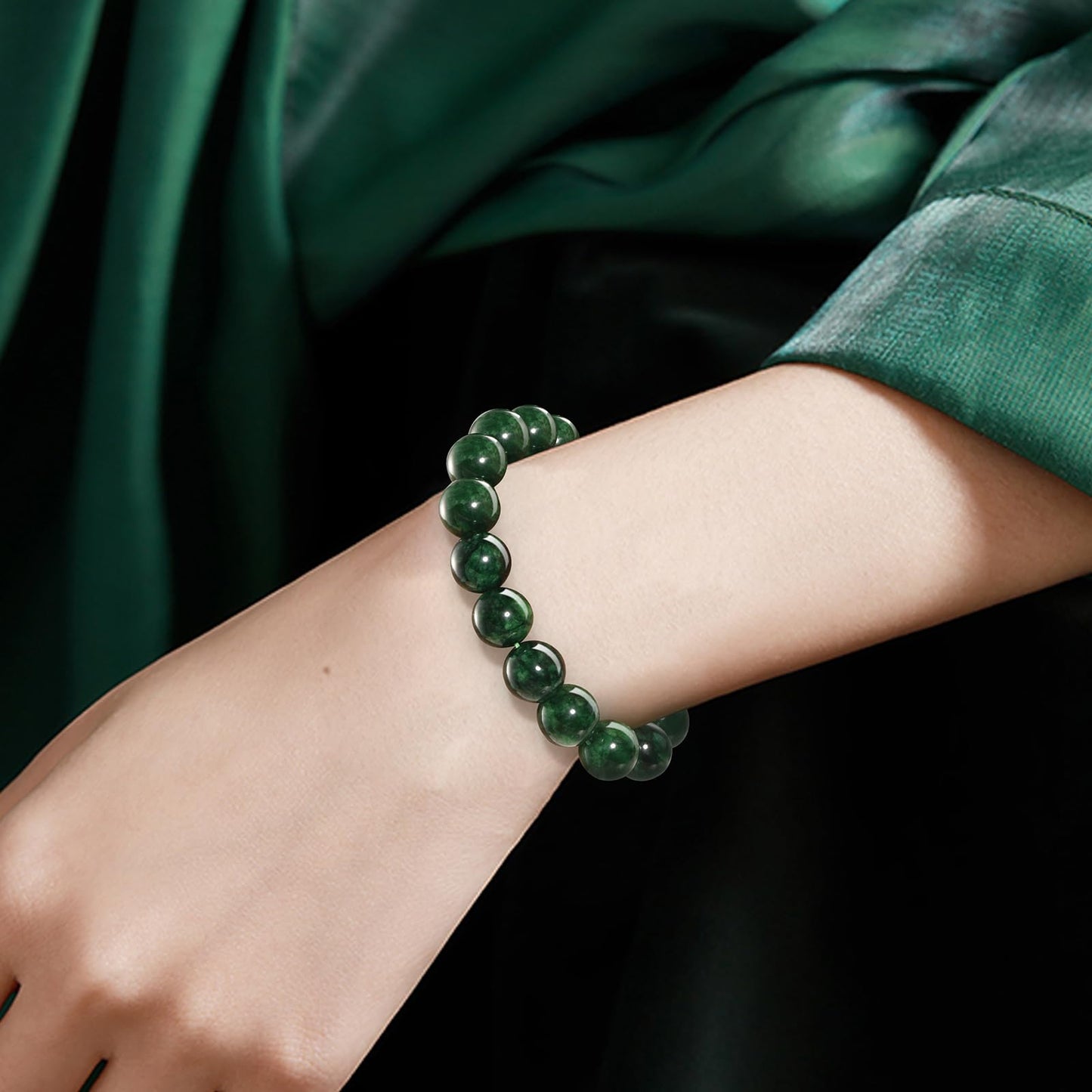 Handmade Natural Jade Beaded Bracelet for Women & Men – Genuine Green/White Jade Gemstone Stretch Bracelet – Lucky Energy Healing Jewelry Gift for Peace, Prosperity & Protection 1KHJ