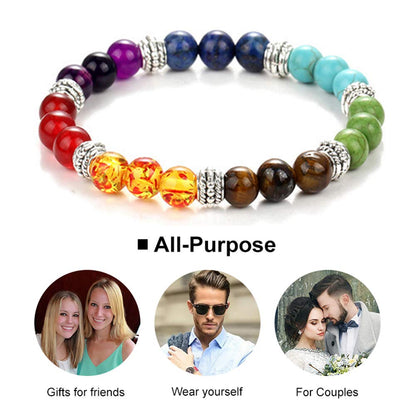 Black Lava Stone 7 Chakra Bracelets 6pcs mix 8mm Yinyang Rock Bead Elastic Natural Stones Gemstones Oil Diffuser Yoga Menditation Beads Bracelets for Men Women Jewelry (6pcs Lava Stone Bracelet)