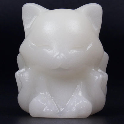 QLRSUXN White Marble Nine Tailed Fox Decor,2 Inch Healing Crystals Fox Statue,Lucky Guardian Pocket Fox Figurines as Women’s Gifts,Fox Figurine for Office Home Decor and Ornament.