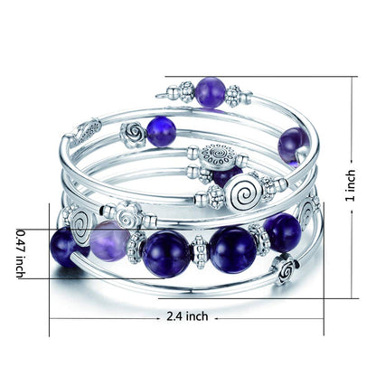 BULINLIN Bead Wrap Bangle Pearl Bracelet - Silver Metal Bracelet Gifts For Women(02-Purple)