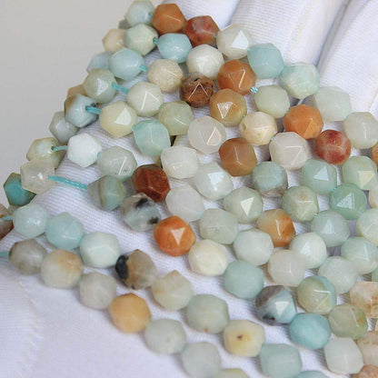 MJDCB Best Sellers Natural Stone Beads Faceted Polygon Amazonite Crystal Energy Stone Healing Power for Jewelry Making(8mm)