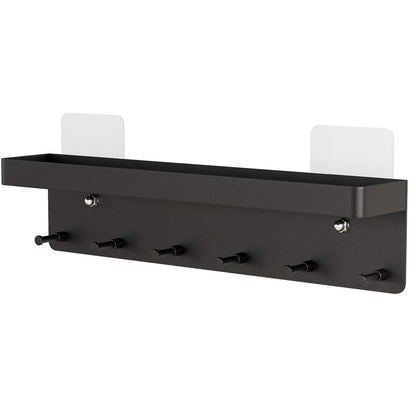 MKO Key Holder Wall Mount, Key Holder Wall Mount Adhesive with Mail Organizer Tray with 6 Key Hooks for Wall, Black