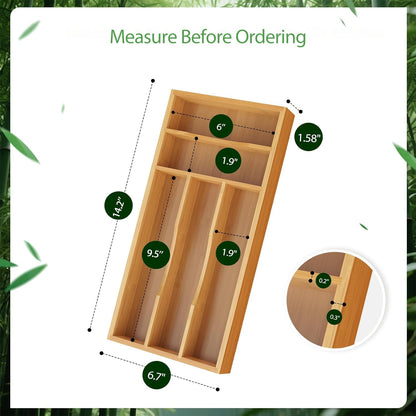 Bayting Small Silverware Organizer, Bamboo Kitchen Drawer Cutlery Organizer, Utensil Holder, Flatware Organizer Tray (14.2"x6.7"x1.6")