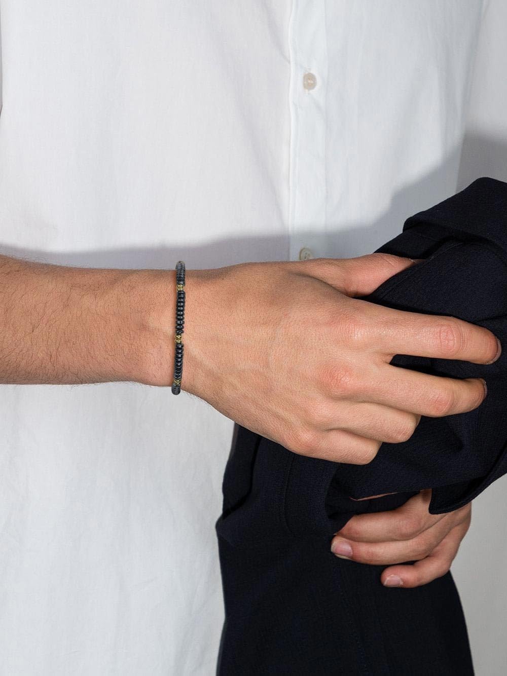 GAVU Crystal Jewelry, Stainless Steel Hematite Stone Beaded Bracelet for Men, 18K Gold-Plated Bracelet for Men