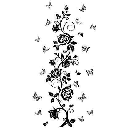 FUFUQUARE Flower Vine Decals Flying Butterfly Black Floral Wall Stickers Removable Wall Art Decor for Living Room Bedroom
