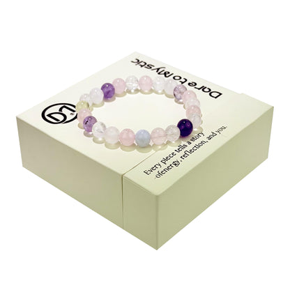 WUXIN Five Elements Healing Crystal Bracelet for Women - Natural Amethyst, Rose Quartz, Citrine & Aquamarine Gemstone Bracelet for Balance, Chakra Healing & Anxiety Relief, Spiritual Gift with Jewelry Box