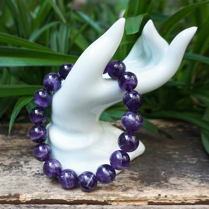 12MM Amethyst Bracelet for Men | Natural Third Eye & Crown Chakra Crystal | Fits for 8-8.5" Large Wrist | Emotional Healing Spiritual Gift for Talismans & Amulets & Talismans Amulets & Feng Shui