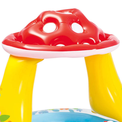 INTEX 57114EP Mushroom Baby Pool: Built-In Mushroom Shade – Soft Inflatable Floor – Durable Vinyl – Ages 1-3 – 40" x 35"