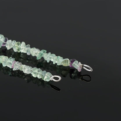 CRYSTALIS 2pcs Natural Fluorite Gemstone Connector with Loops, Uncut Chips Nuggets Beads, Healing Crystals, Jewelry Making Supply, Keychains, Hanging Accessories, DIY Ideas, Strands, Crafts, 4" inch