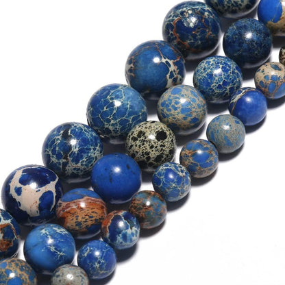 Yochus 60pcs Blue Sea Sediment Beads，6mm Healing Power Natural Stone Round Loose Beads for Jewelry Making Earring Necklace DIY Crafts