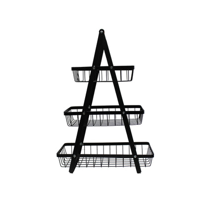 3-Tier Kitchen Countertop Storage Basket with Wooden Handles Perfect for Fruits, Snacks & Bread