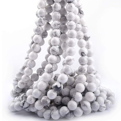 ICAI Beads 10mm Natural White Howlite Gemstone Round Loose Stone Beads for Jewelry Making DIY Crafts Design 1 Strand 15" APPR.34-36pcspcs