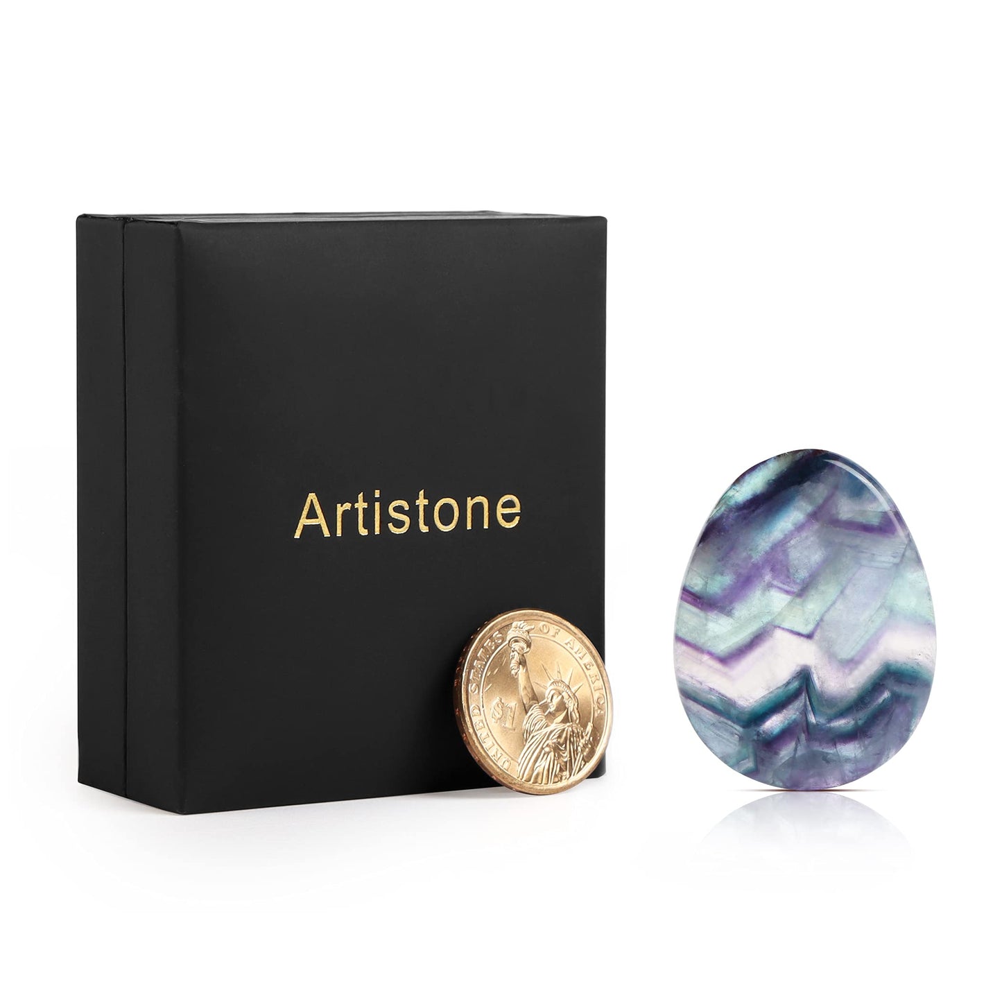 Artistone Rainbow Fluorite Crystal Chakra Thumb Worry Stone Teardrop Reiki Healing Stone Pocket Palm Stones for Anxiety Stress Relief Meditation Therapy Geometry Home Decorations