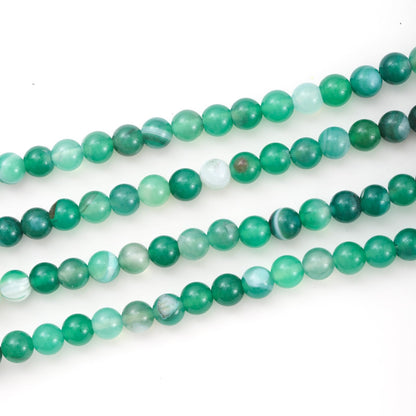 8mm 45pcs DIY Natural Green Striped Agate Stone Beads Round Healing Crystal Gemstone Loose Beads for Jewelry Making Handmade Bracelet Necklace