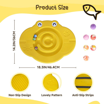 JUNGLE WELL Wobble Balance Board for Kids – Yellow Frog Design with Maze Track & Balls | Dual-Sided Sensory Rocker Board | Non-Slip Tactile Surface | Supports Up to 200lbs | Perfect for Toddlers & Parent-Child Play