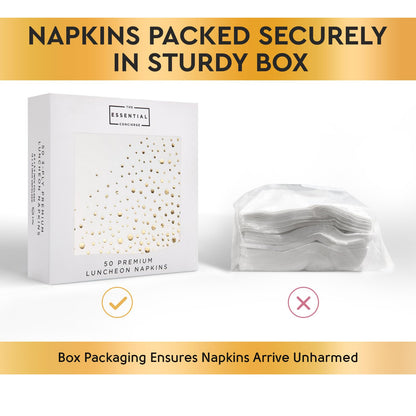 Stylish White and Gold Napkins for Party - 6.5 x 6.5 Inch Gold Lunch Napkins - 50 White&Gold Paper Napkins - 3-Ply Golds Luncheon Napkins - Wedding Napkins or Bridal Shower Napkins