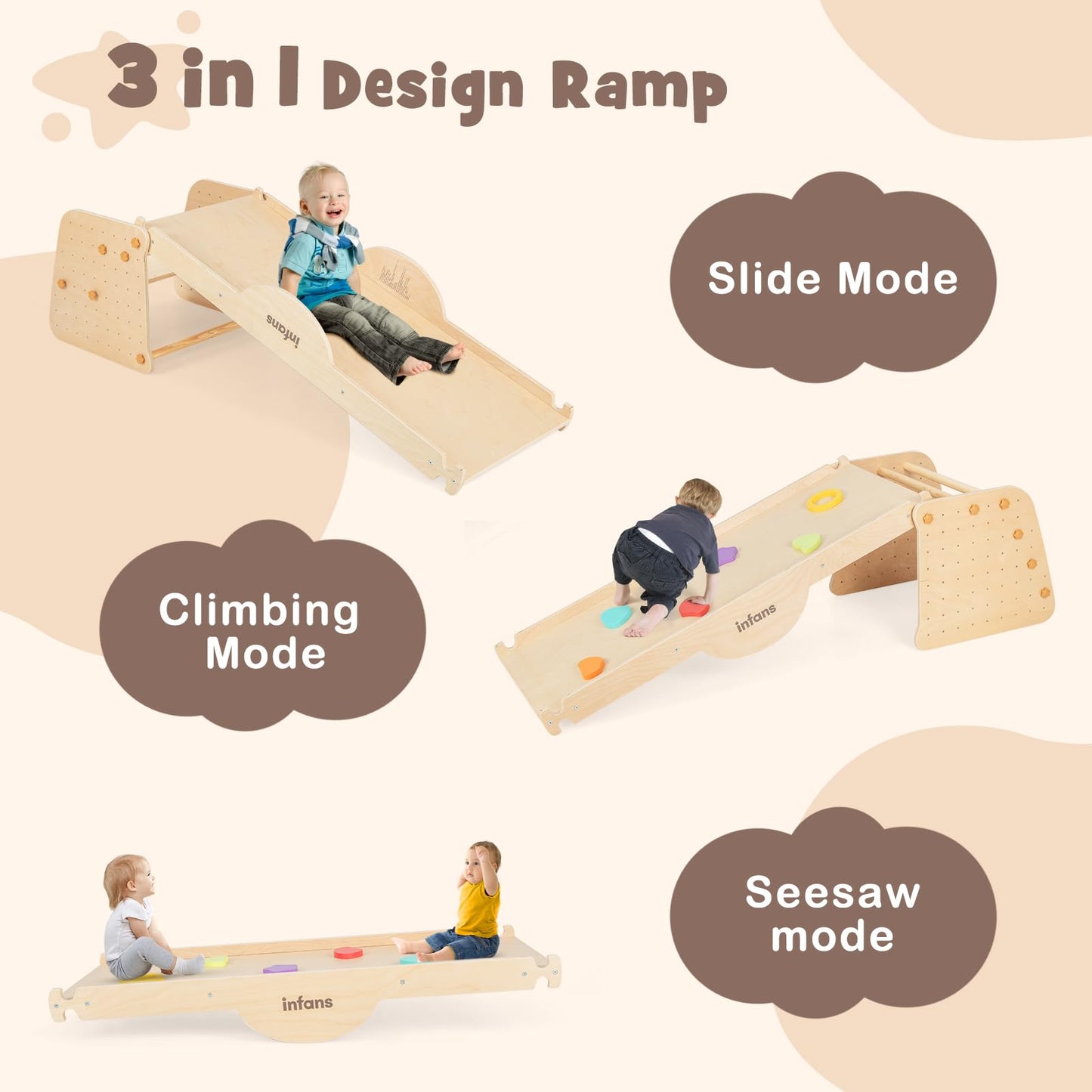 INFANS 7 in 1 Climbing Toys for Toddlers, Upgrade Wooden Montessori Cube Climber Set with Reversible Ramp Slide Ladder Seesaw, Indoor Pikler Climb Activity Jungle Gym Present for Kids Age 3+