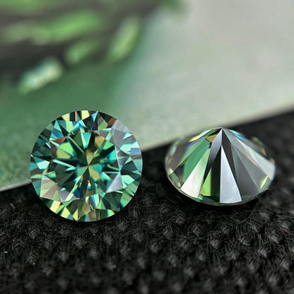 Dlbazoyx Round Color Moissanite Stone Lab Grown Simulated Gemstone Green Blue 0.3-4ct Loose Cut Moissanites Gems (Green, 6.5mm 1ct)