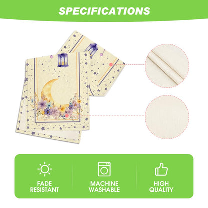 Artoid Mode Ramadan Moon Lantern Floral Table Runner, Seasonal Kitchen Dining Table Decoration for Home Party Decor 13x72 Inch