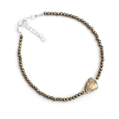 Gempires Natural Pyrite Beaded Bracelet with Raw Pyrite Stone Jewelry Birthstone Gemstone Gifts For Women Silver Plated 8 Inch Handmade Everyday Wear Jewelry Gifts For Her
