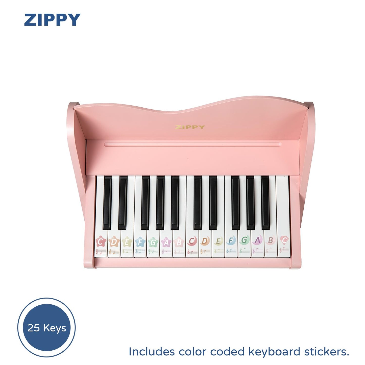 ZIPPY Kids Piano Keyboard, 25 Keys Digital Piano for Kids, Volume Adjustable, Mini Music Educational Instrument Toy, Wood Toy for Toddlers Girls Boys (Pink)