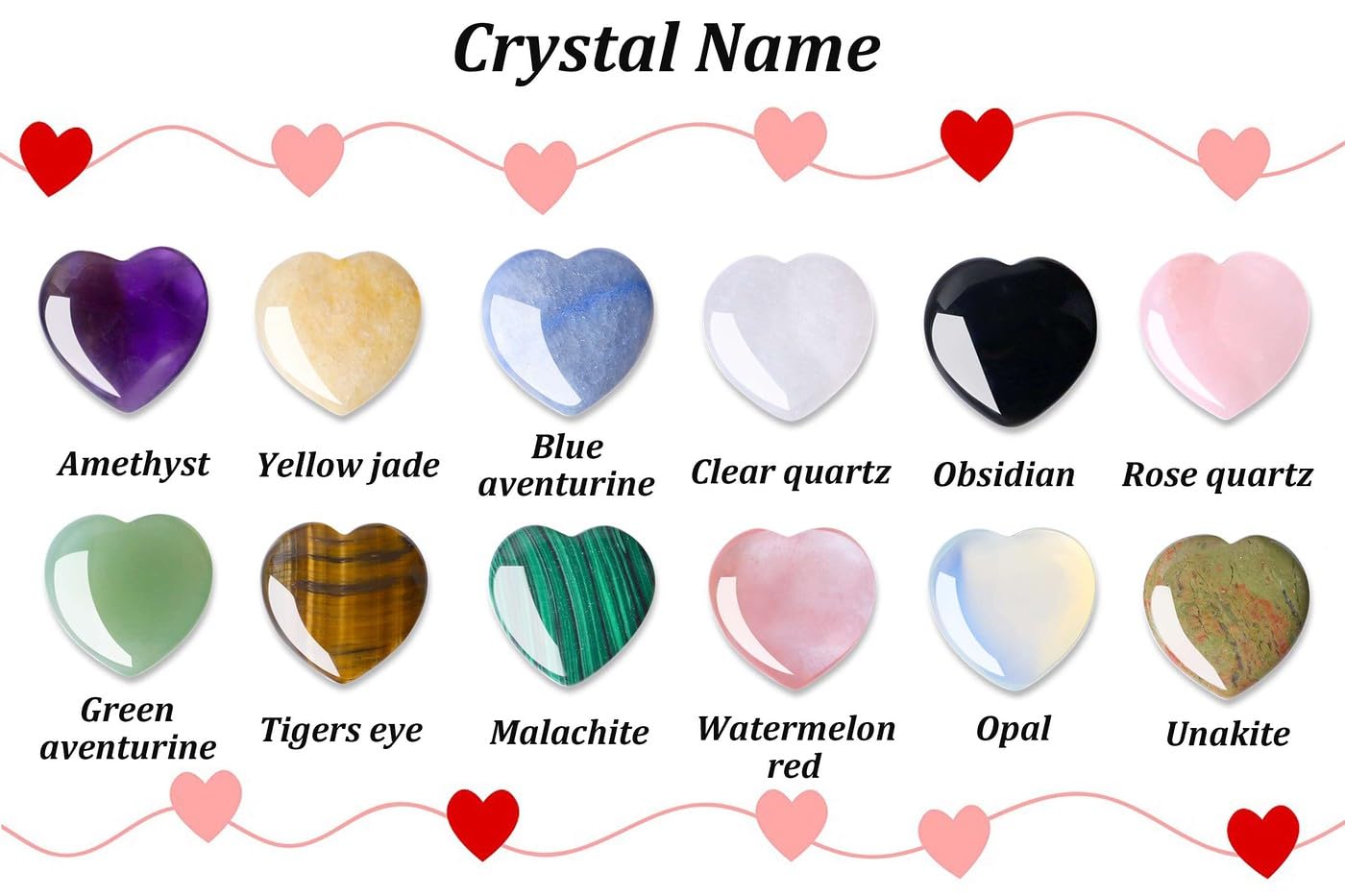 LAIDANLA 12 PCS Heart Crystals Healing Stones 1 inch Hearts Natural Gemstones Polished Bulk Heart Shaped Crystal Stone Set Rose Quartz Amethyst Reiki Meditation Gifts