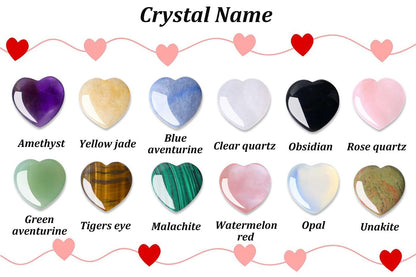 LAIDANLA 12 PCS Heart Crystals Healing Stones 1 inch Hearts Natural Gemstones Polished Bulk Heart Shaped Crystal Stone Set Rose Quartz Amethyst Reiki Meditation Gifts