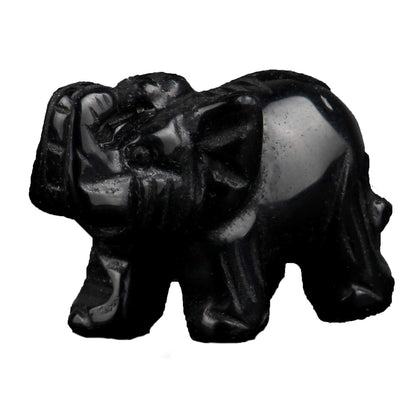 YWG Black Obsidian Elephant 1.5 Inches Statue Crafts Natural Stone Carved Figurine Chakra Carving Stones Healing Reiki