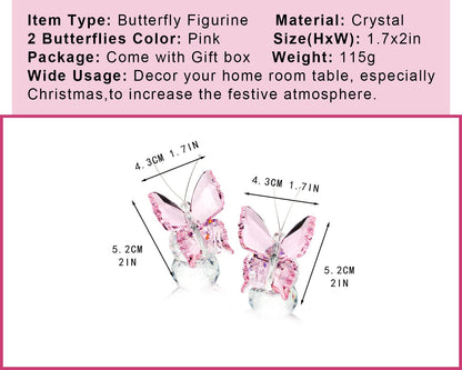 kanpura 2 Pcs Crystal Butterfly Figurines with Clear Glass Ball Base,Glass Butterfly Statues, Crystal Animal Figurines for Home Decor, for Women(Pink)