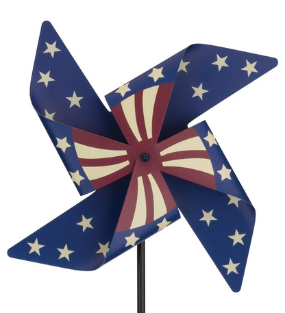 Regal Art & Gift Americana Pinwheel Spinner Stake, Patriotic Metal Wind Sculpture, Weather-Resistant Decorative Kinetic Yard Art for Outdoor Garden and Lawn – Star