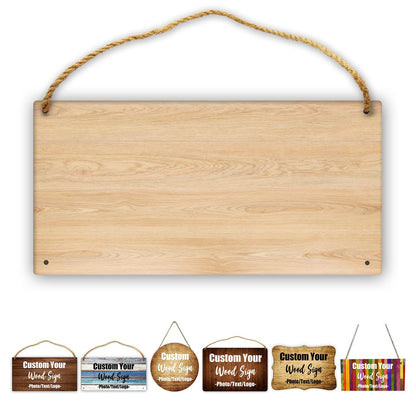 ZOLRITH Personalized Wooden Signs with Name Logo Photo Any Text Customizable Garden Sign Customized Room Sign Wall Hanging Sign Decoration for Front Door Home Kitchen Garden, Rectangular-Blank 12"x6"