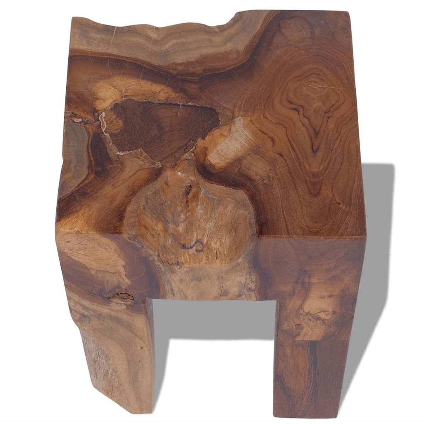 Gecheer Rustic Solid Teak Stool - Handmade Footrest/Side Table, Unique Design, 30x30x40 cm