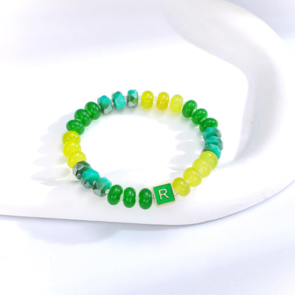 SLYAIH Colorful Beaded Initial Bracelets for Women Boho Crystal Beaded Elastic Stretch Bracelet A-Z Letter Bracelet Handmade Jewelry Gifts for Women