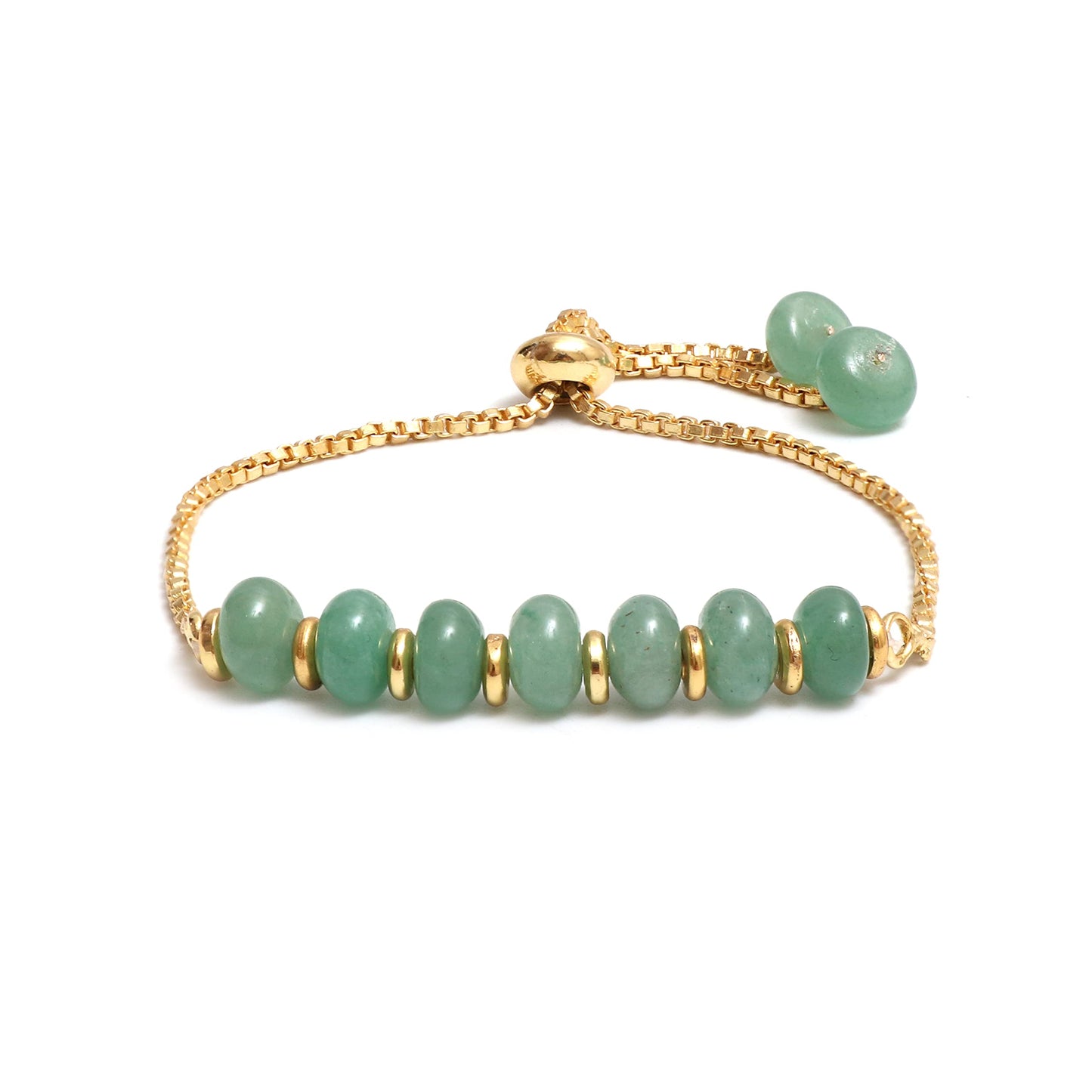 Gempires Green Aventurine Beaded Bracelet Handmade Crystal Gemstone Jewelry Hypoallergenic 6-8 Inch Gold Plated Slider Bracelets For Women.