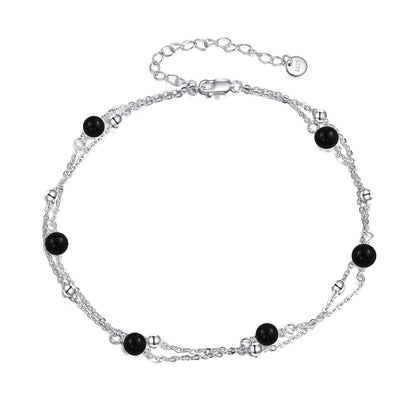 CRMAD Black Onyx Bracelet for Women Sterling Silver Beach Jewelry Gift for Women (black onyx, bracelet 7+2'')