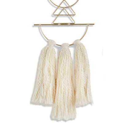 IOWER Boho Wall Decor Macrame Wall Hanging Small Metal Wall Art Cute Wall Decor For Living Room Bedroom(Ivory, 13"Lx4.7"w)