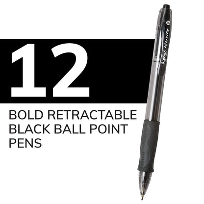 BIC VLGB11BK Velocity Retractable Ballpoint Pen, Black Ink, 1.6mm, Bold, Dozen