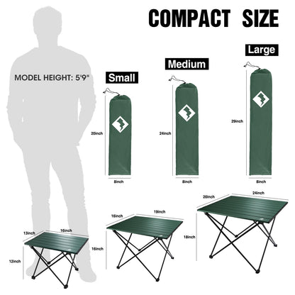 VILLEY Portable Camping Side Table, Ultralight Aluminum Beach Table with Carry Bag, Folding Camping Table for Outdoor Cooking, Picnic, Camp, Boat, Travel - Green
