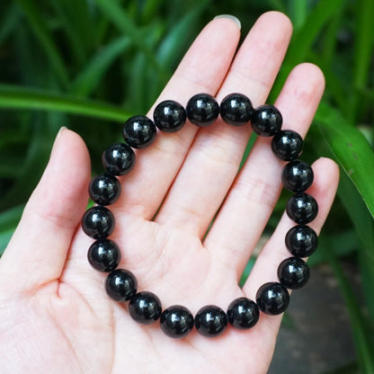 8MM Black Tourmaline Bracelet, 3A Grade Natural Chakra Crystal Jewelry | Birthstone of October, Fit 6.5" Wrist Size, Bring Luck, Peace & Love, Feng Shui Gift for Friends Familys