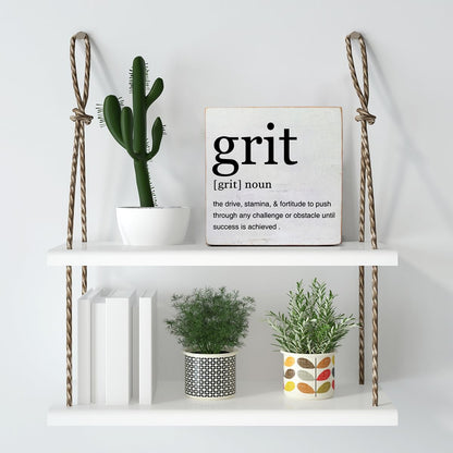 Inspirational Grit Definition Art Wooden Box Sign Grit Minimalist Desk Decorative Wooden Sign Home Office Decor for Table Shelf 5 x 5 Inches